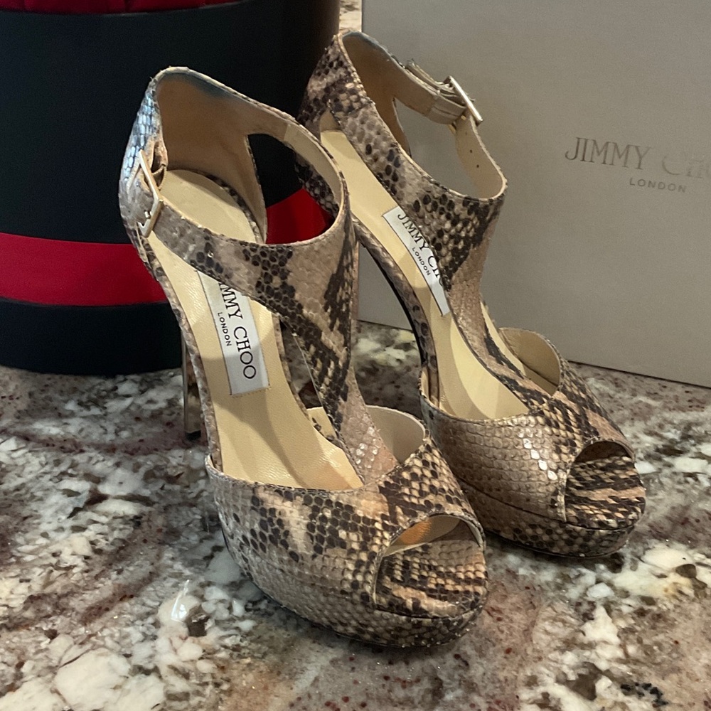 Jimmy Choo Brown Snakeskin Platform Heels